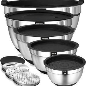 Umite Chef Mixing Bowls with Airtight Lids, 8PCS Stainless Steel Nesting Mixing Bowls Set